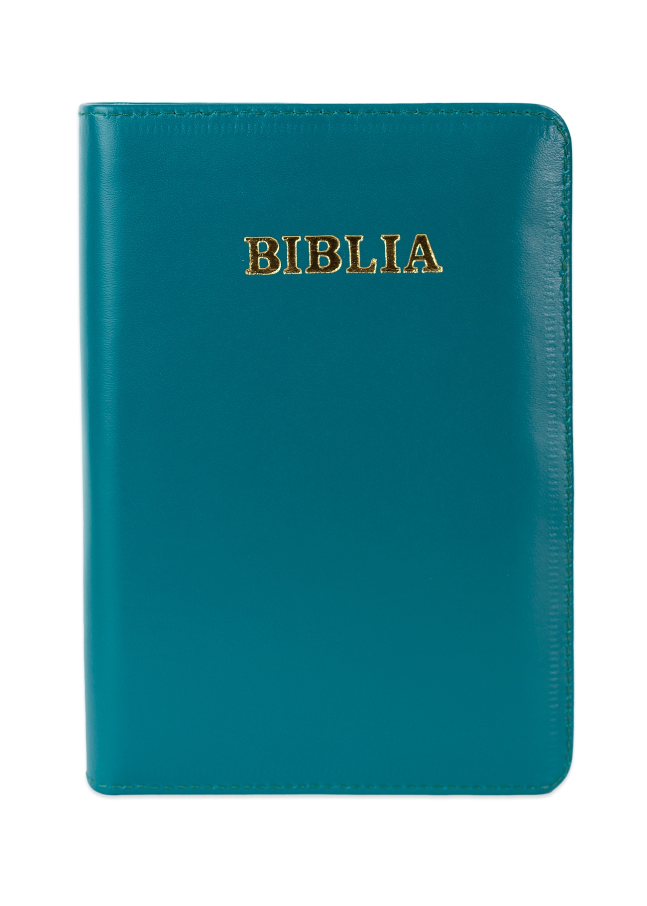 Biblie din piele, marime medie, culoare, verde turcoaz închis, fermoar, index, margini aurii, cuv. lui Isus cu rosu [SB 057 PFI]
