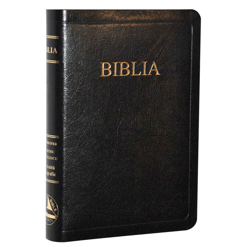 Biblia din piele presata, marime medie, neagra, fara fermoar, margini aurii, cuv. lui Isus in rosu [052 P]