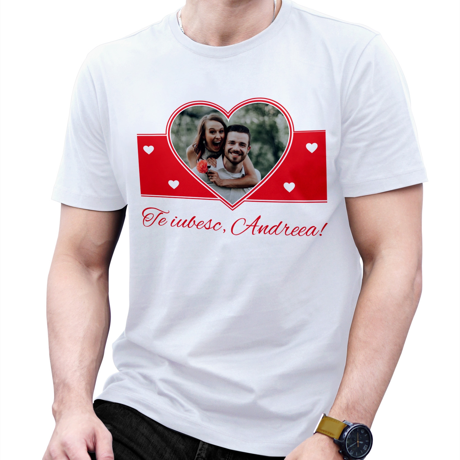 Tricou pentru cuplu, personalizat cu poză și text – Te iubesc Tricou pentru cuplu, personalizat cu poză și text – Te iubesc