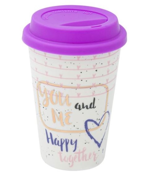 Cana cu capac mov de silicon - You and Me - 400 ml