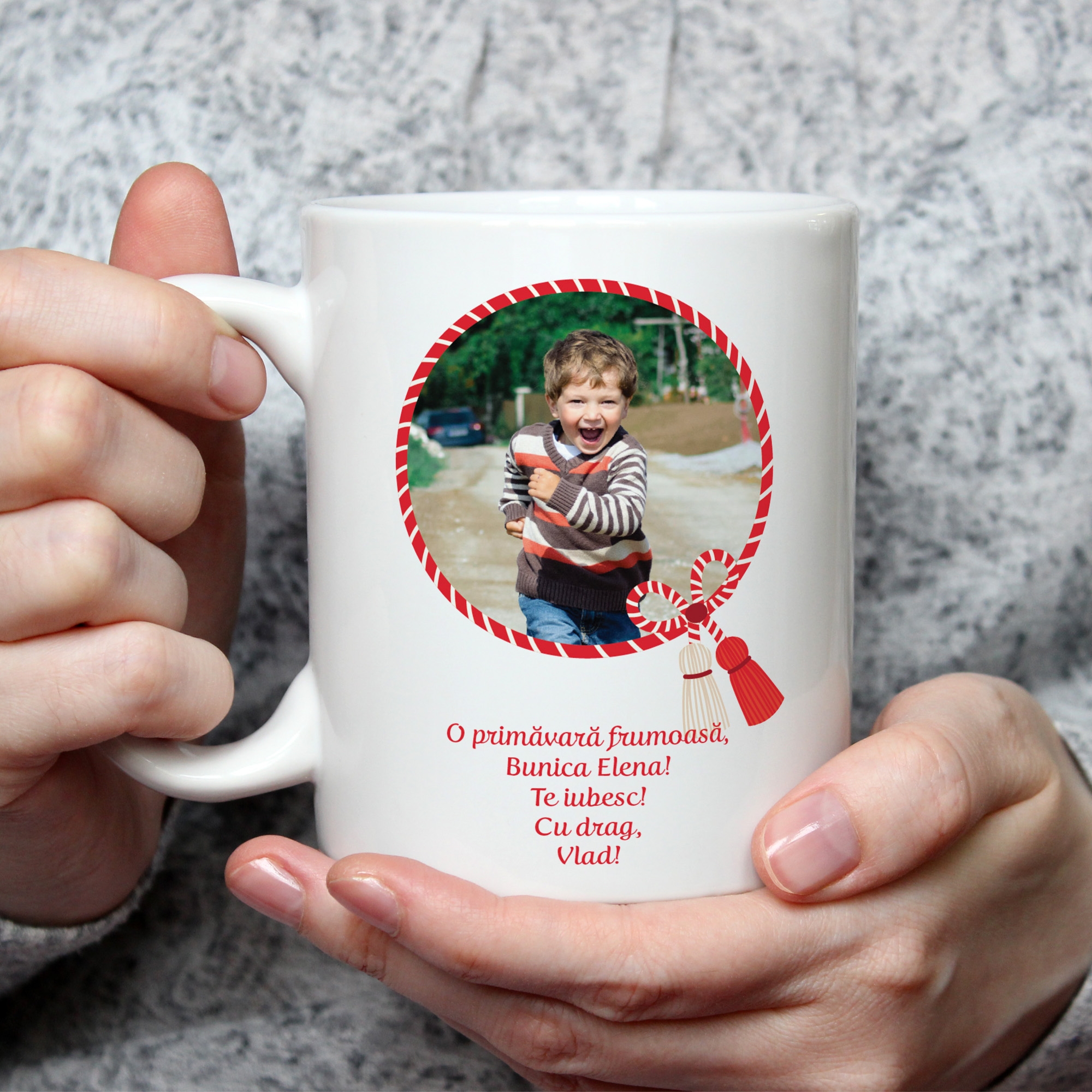 Cană personalizată cu text și poză pentru 1 Martie – Marțișor