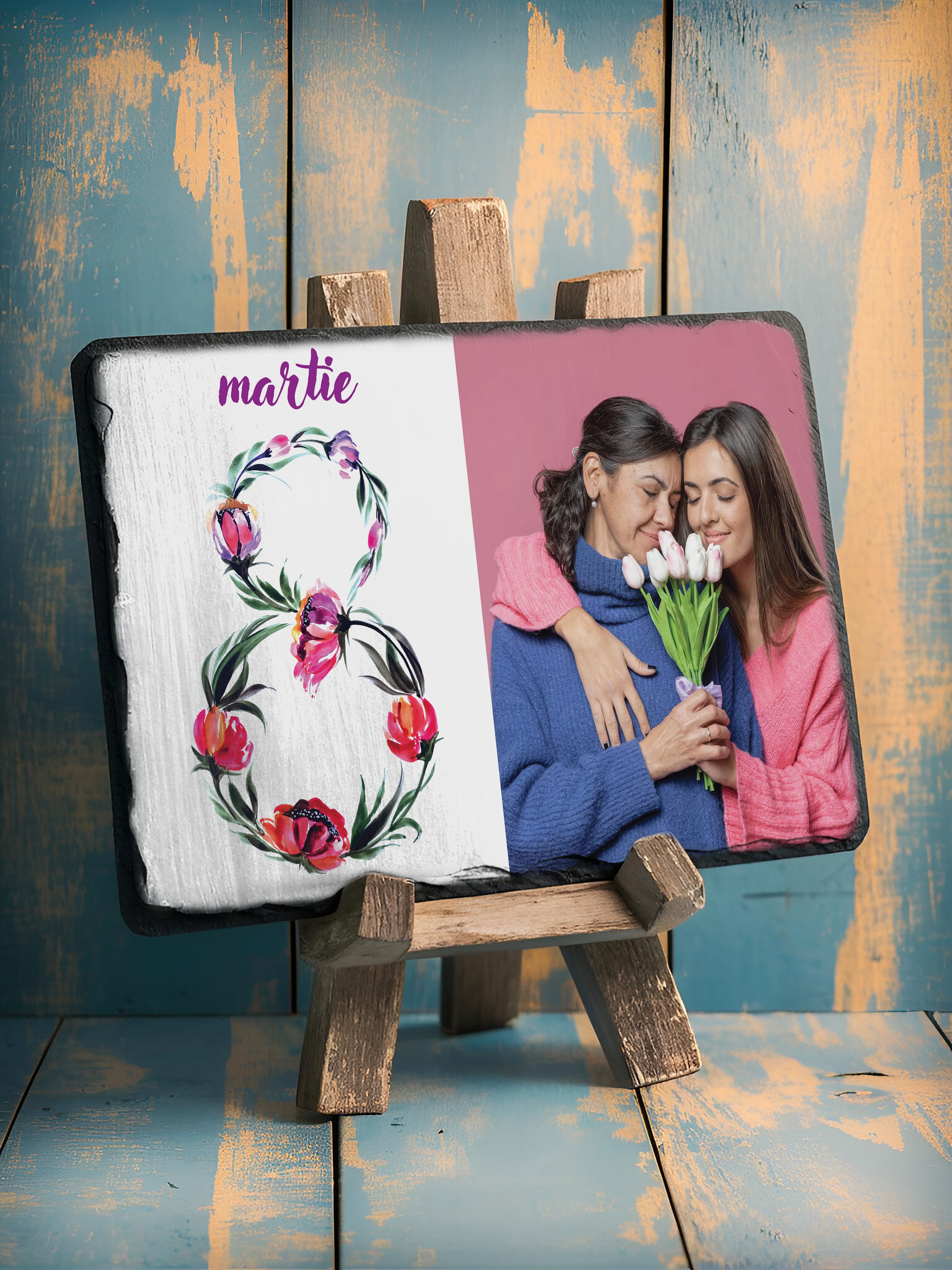 Placă ardezie personalizată poză - 8 Martie