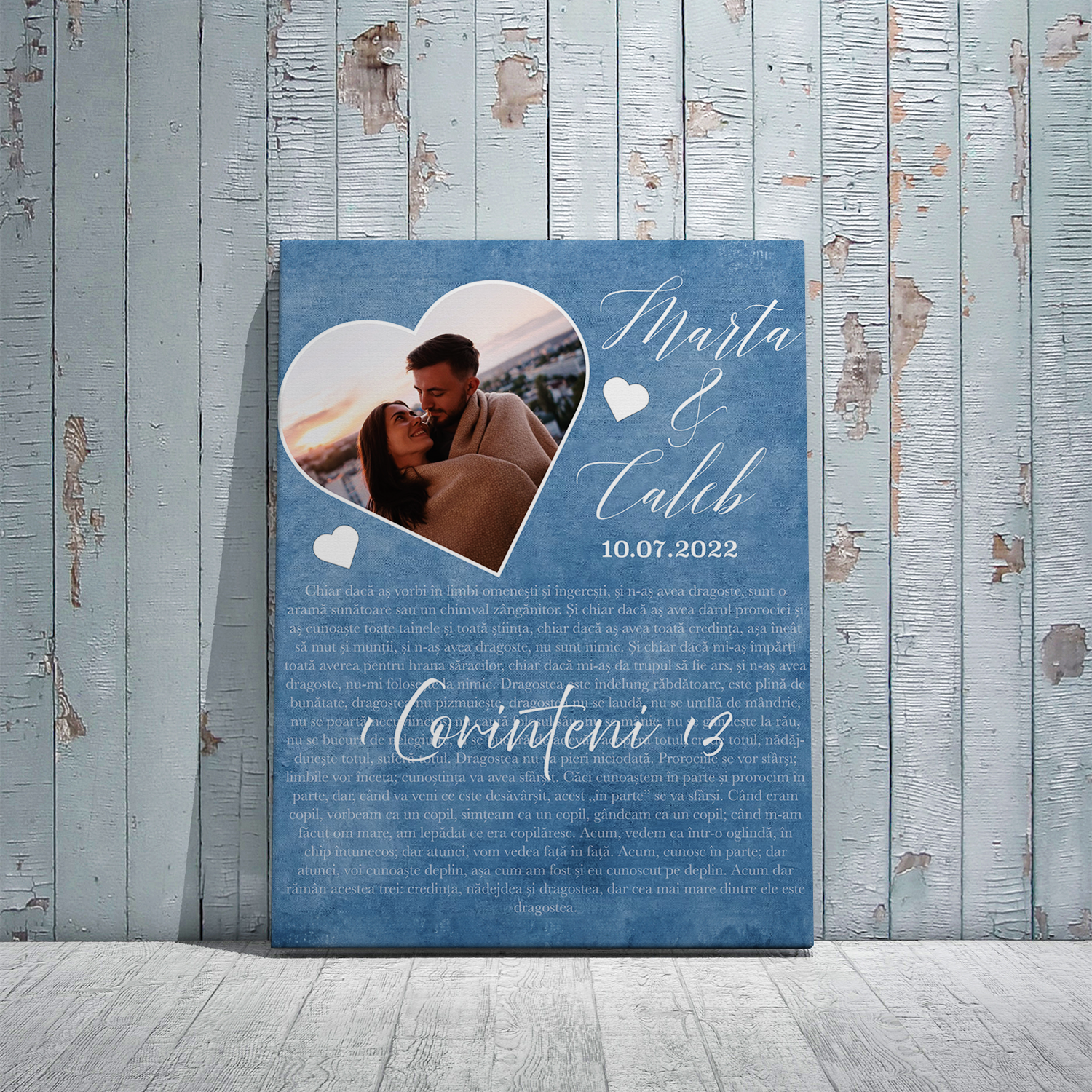 Tablou canvas personalizat cu poză, două nume și dată – 1 Corinteni 13 Tablou canvas personalizat cu poză, două nume și dată – 1 Corinteni 13