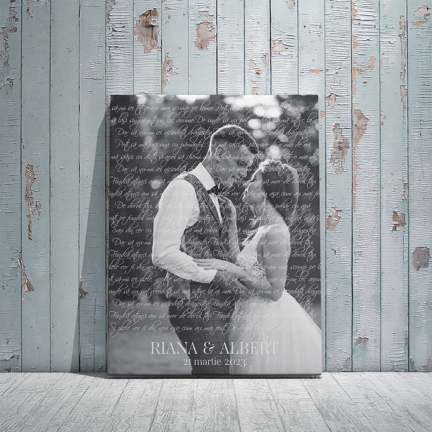 Tablou canvas personalizat cu poză, două nume și dată – Versurile melodiei preferate Tablou canvas personalizat cu poză, două nume și dată – Versurile melodiei preferate