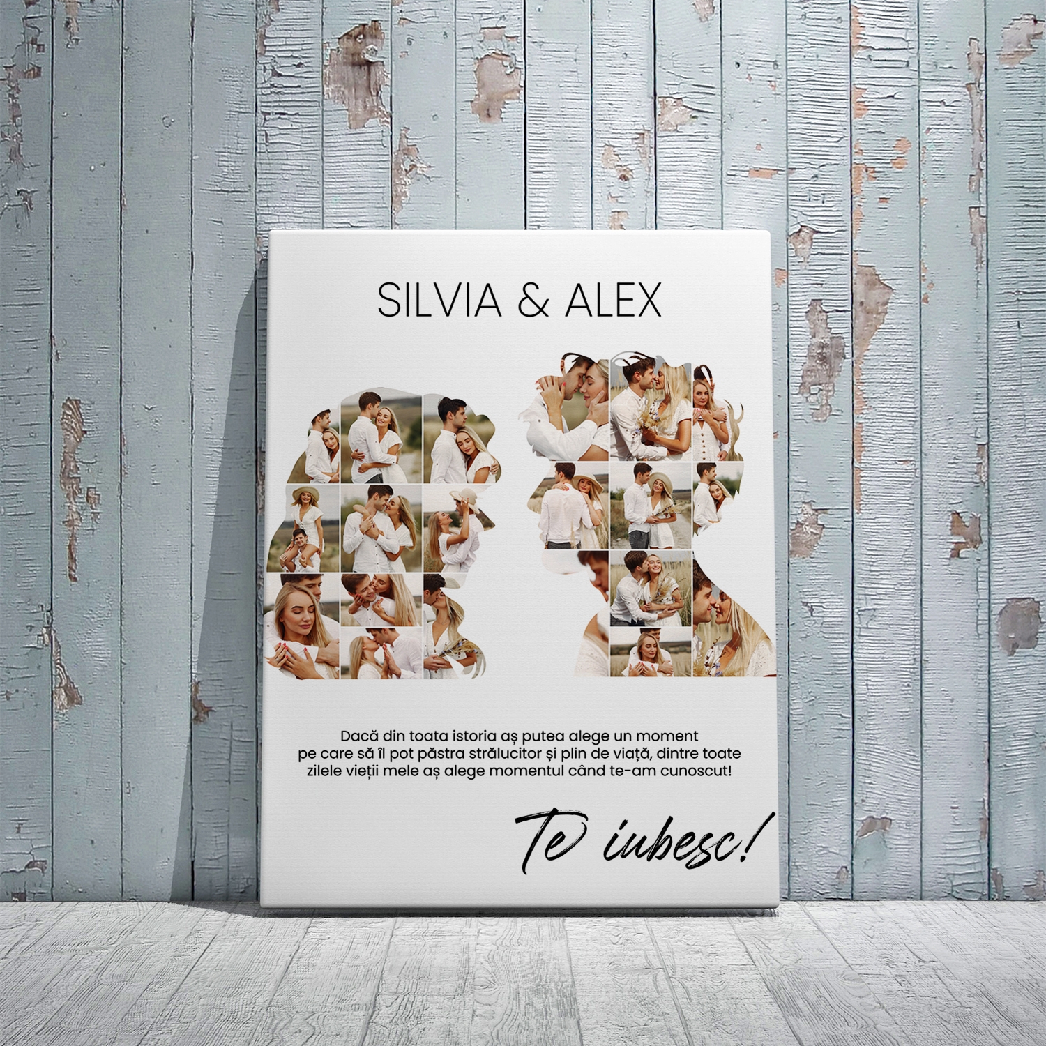 Tablou canvas personalizat cu 20 de poze și două nume – Cuplu