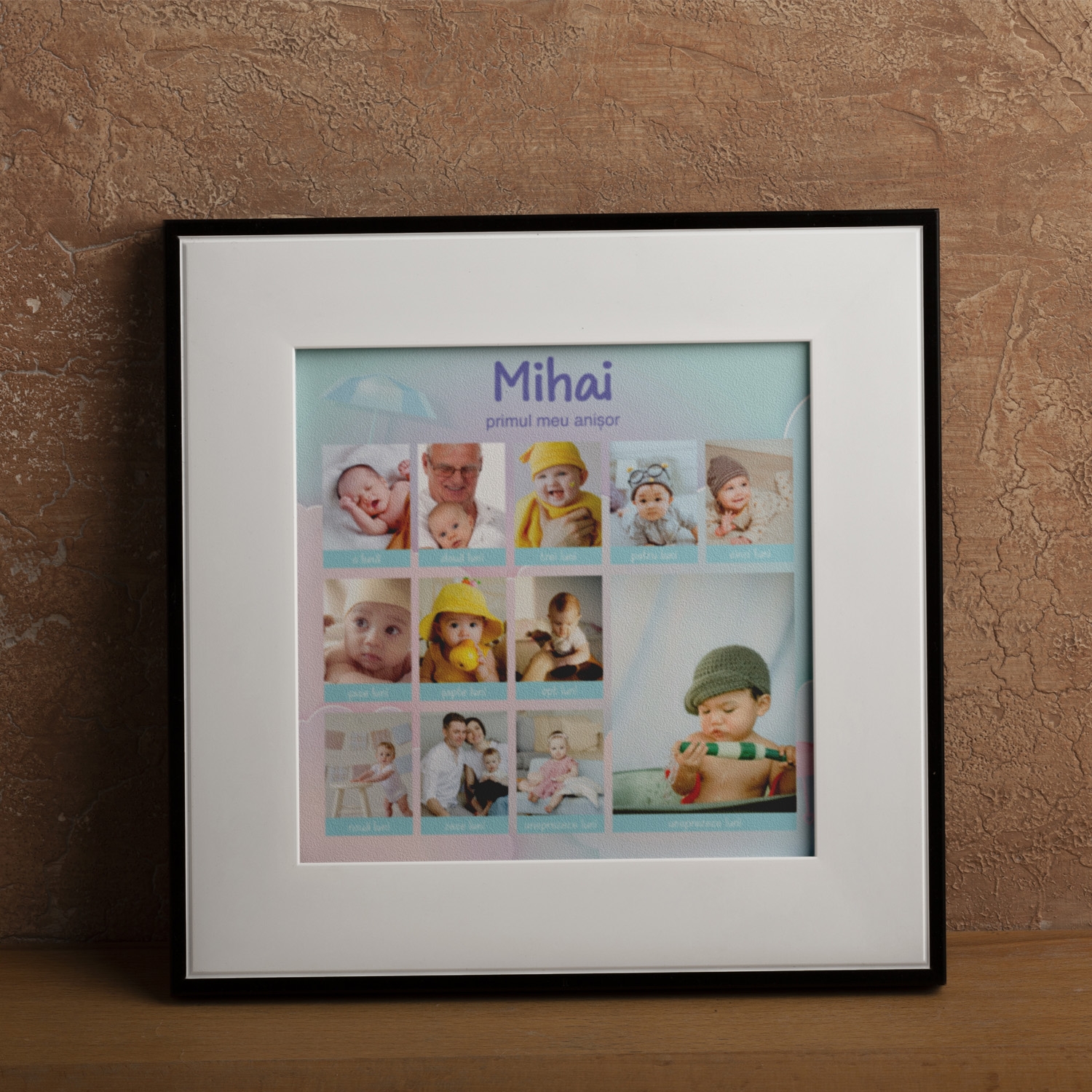 Tablou canvas personalizat cu nume si 12 poze – Primul meu anisor