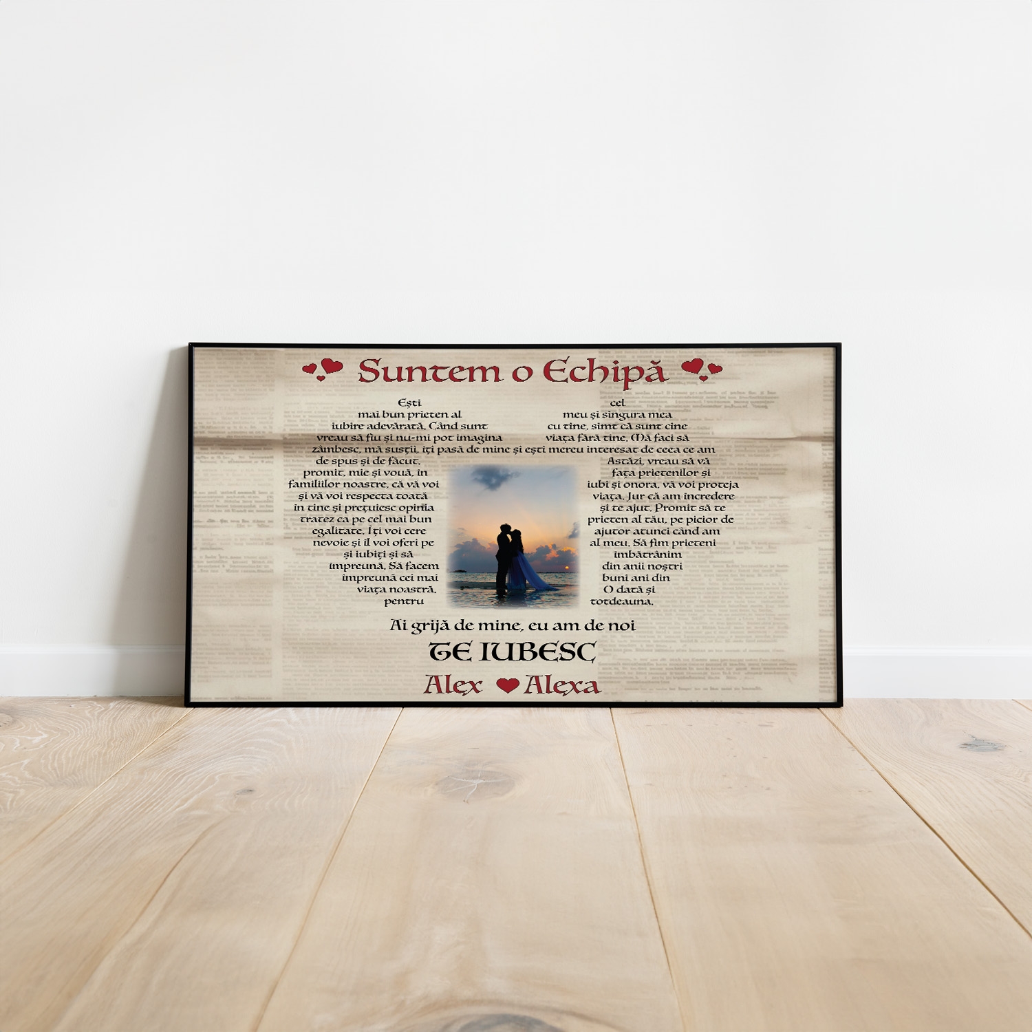 Tablou canvas personalizat cu două nume și poză – Suntem o echipă