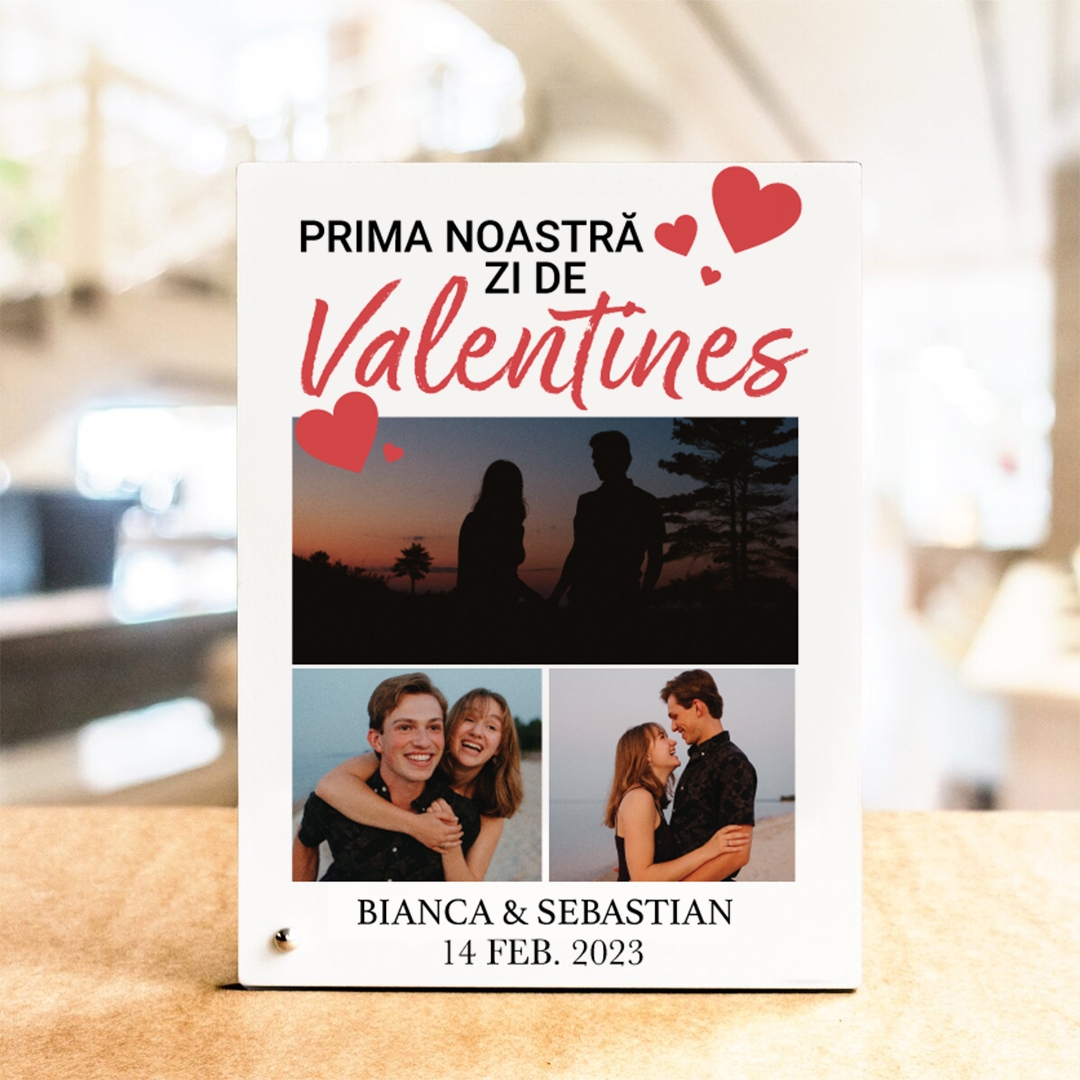 Ramă foto personalizată cu nume și 3 poze – Valentine’s Day Ramă foto personalizată cu nume și 3 poze – Valentine’s Day