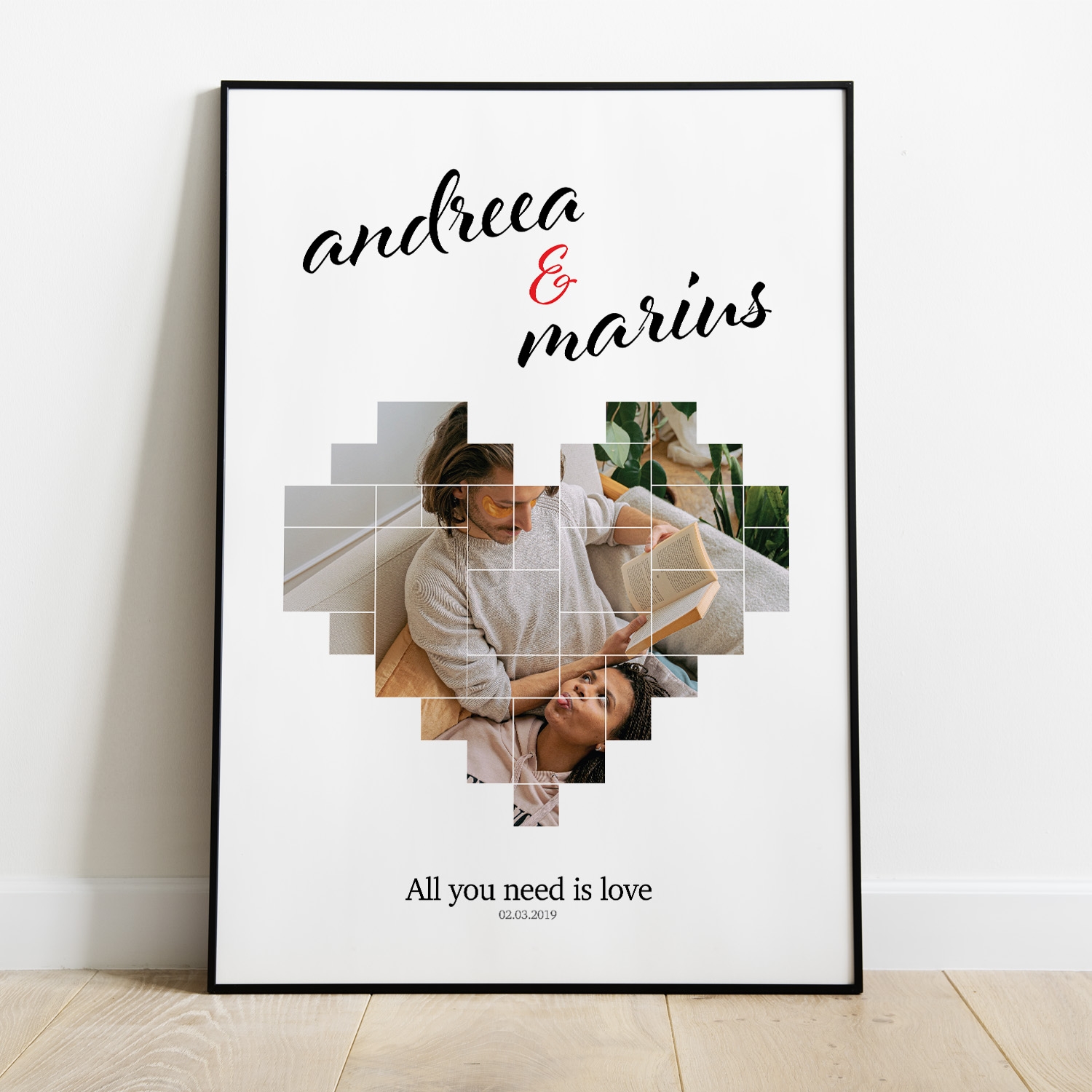 Tablou canvas personalizat cu două nume, poză și dată – Cuplu Tablou canvas personalizat cu două nume, poză și dată – Cuplu