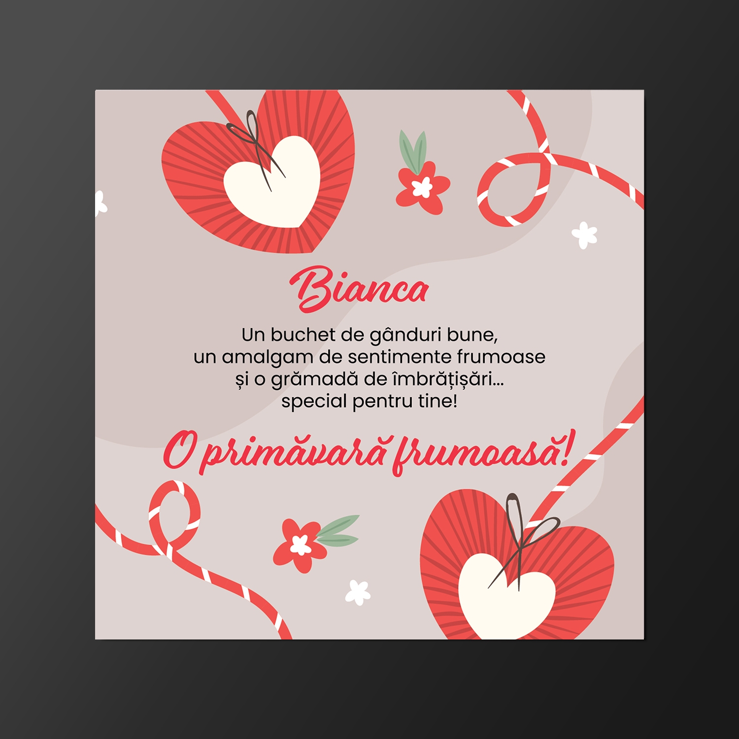 Magnet personalizat cu nume și text 10x10cm – O primăvară frumoasă