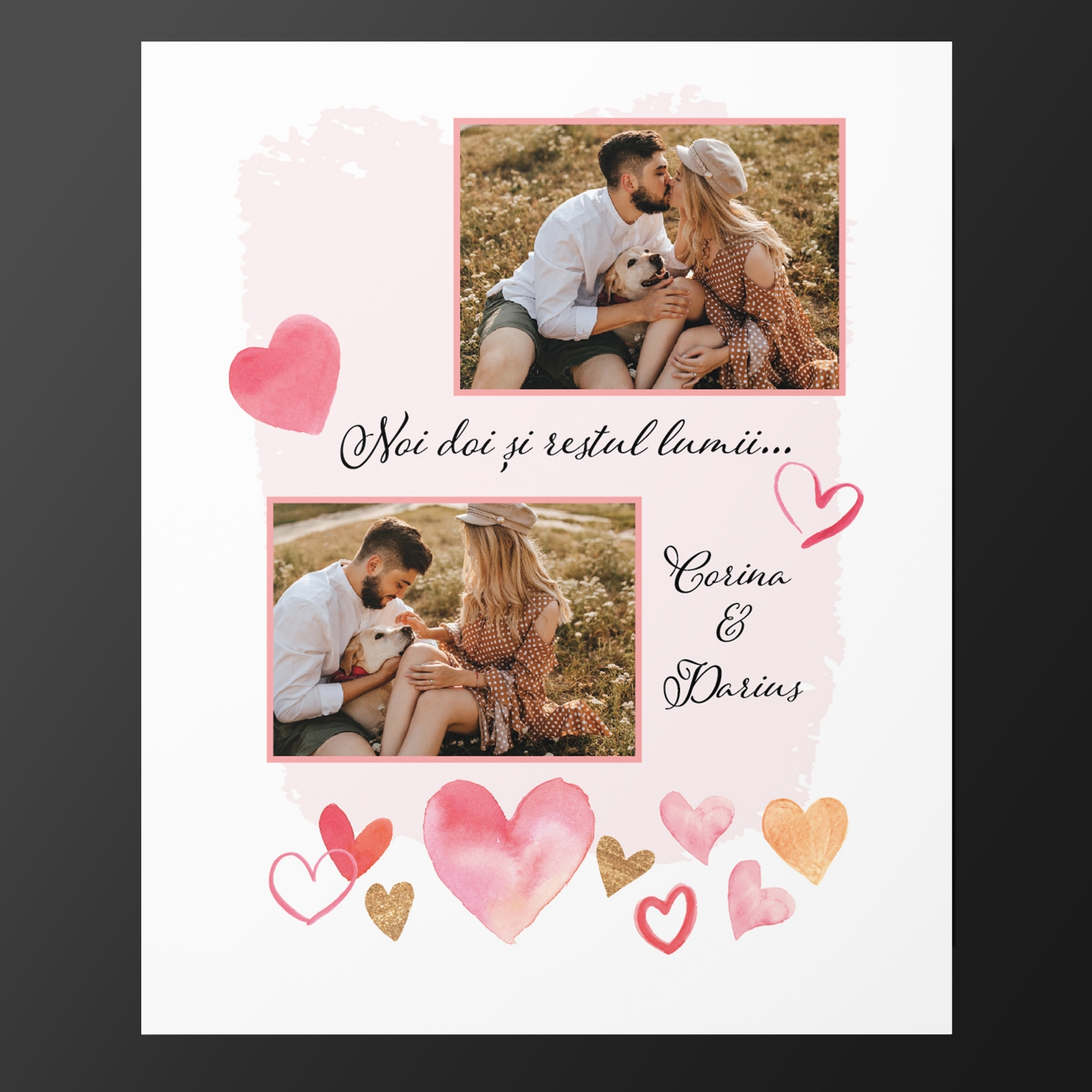 Magnet personalizat cu două poze și nume 7x10cm – Noi doi și restul lumii