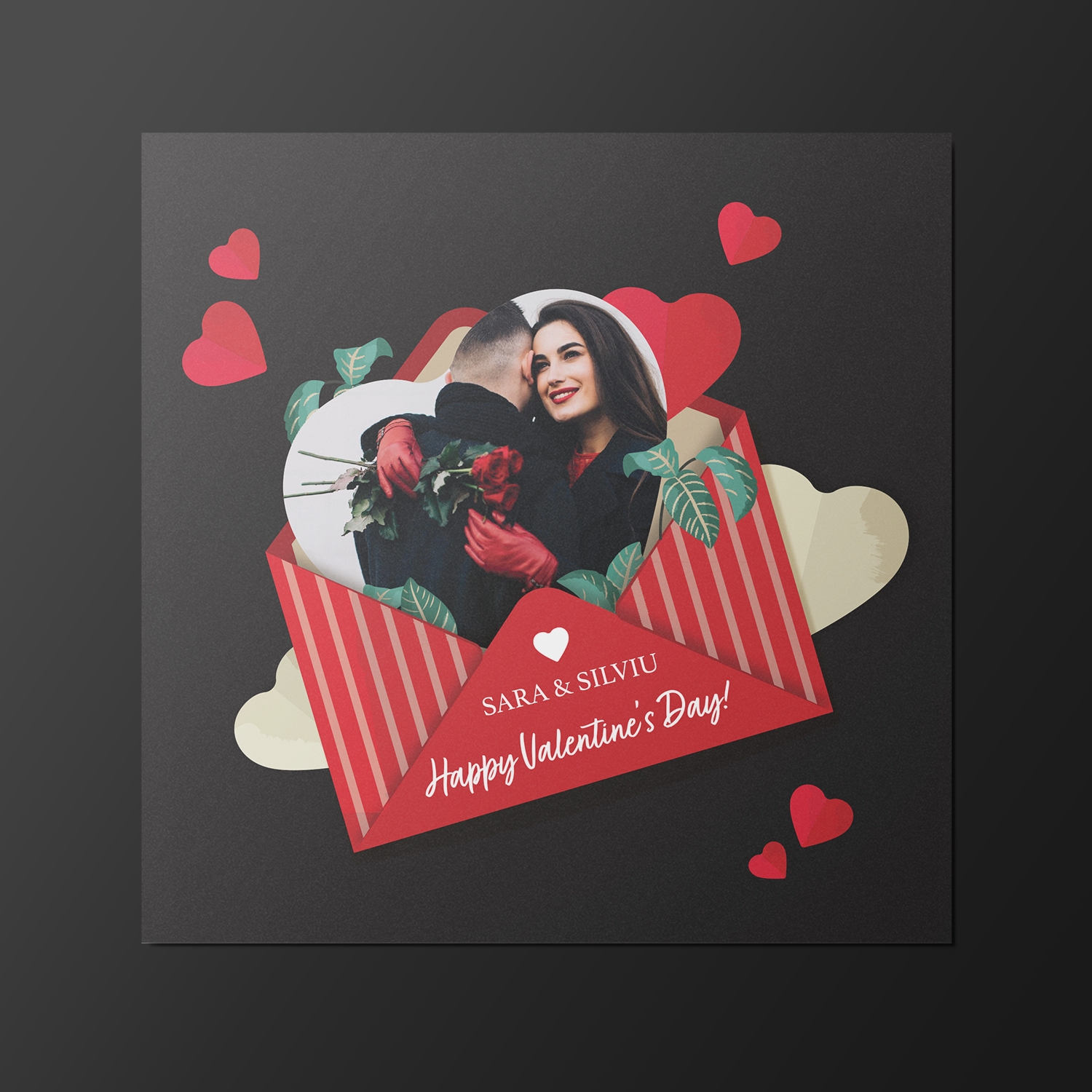 Magnet personalizat cu două nume și poză 10x10cm – Happy Valentine’s Day