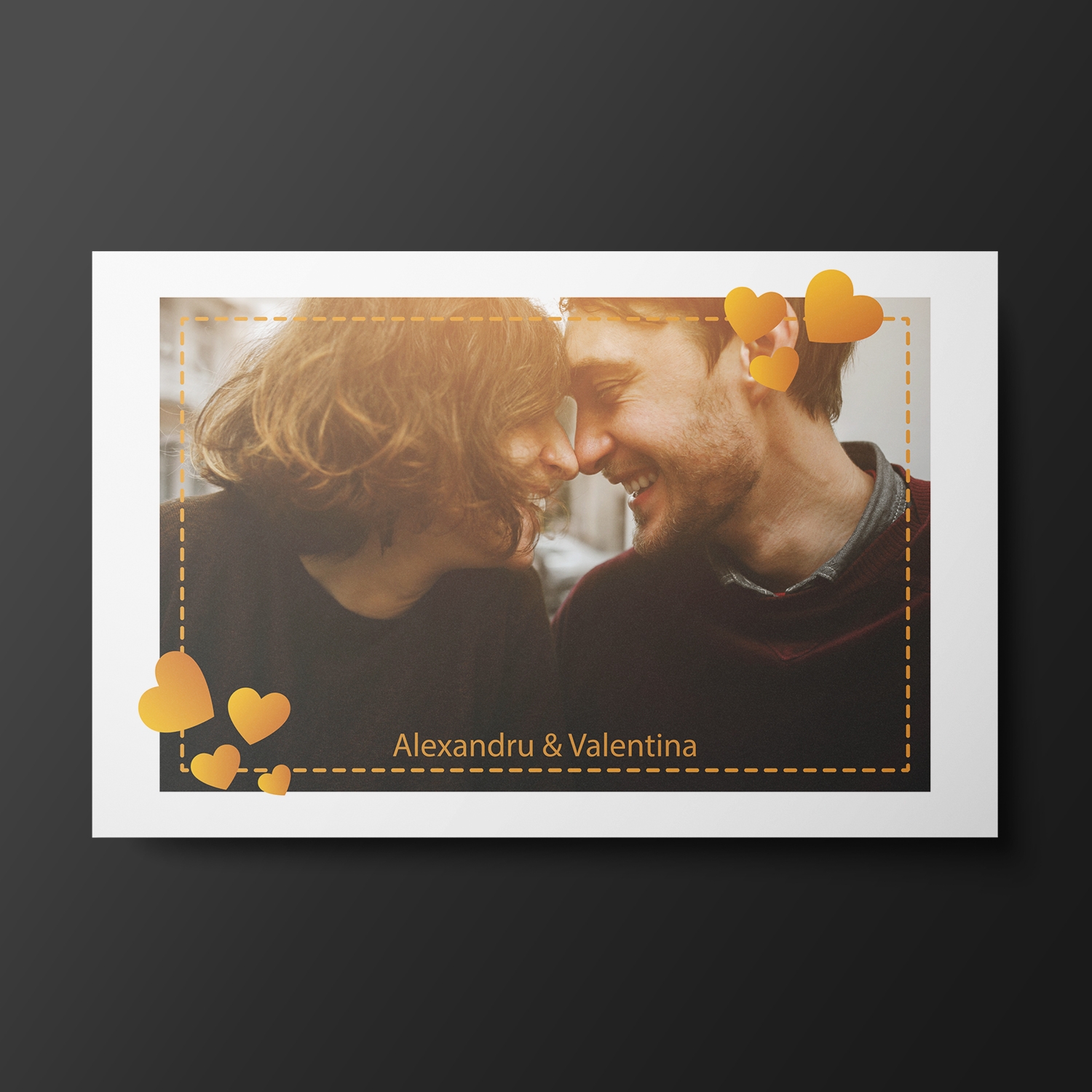 Magnet personalizat cu două nume și poză 10x15cm – Inimi Magnet personalizat cu două nume și poză 10x15cm – Inimi