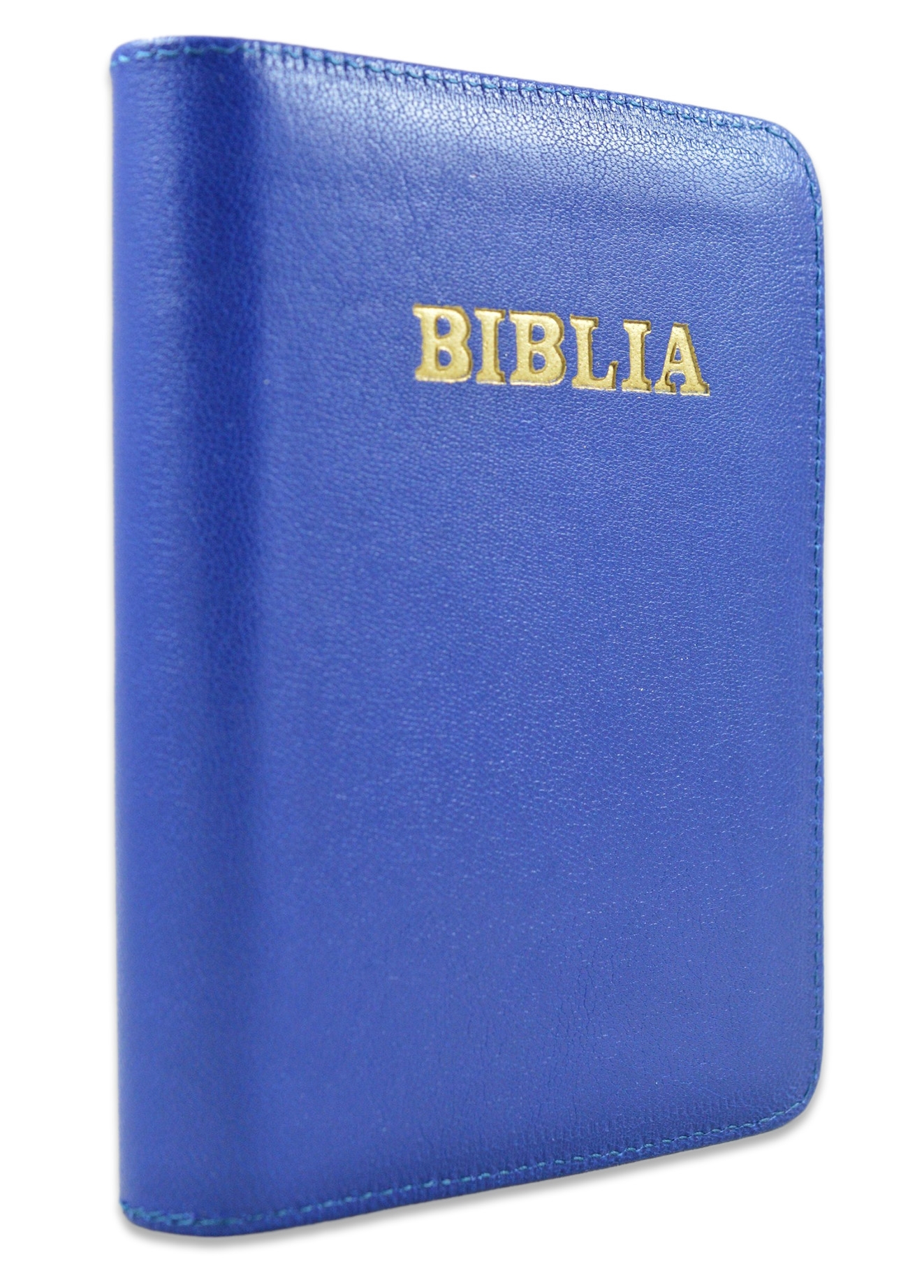 Biblie marime mica, piele,culoare albastru, index, fermoar, margini aurii, cuv. lui Isus in rosu,[047 PFI]