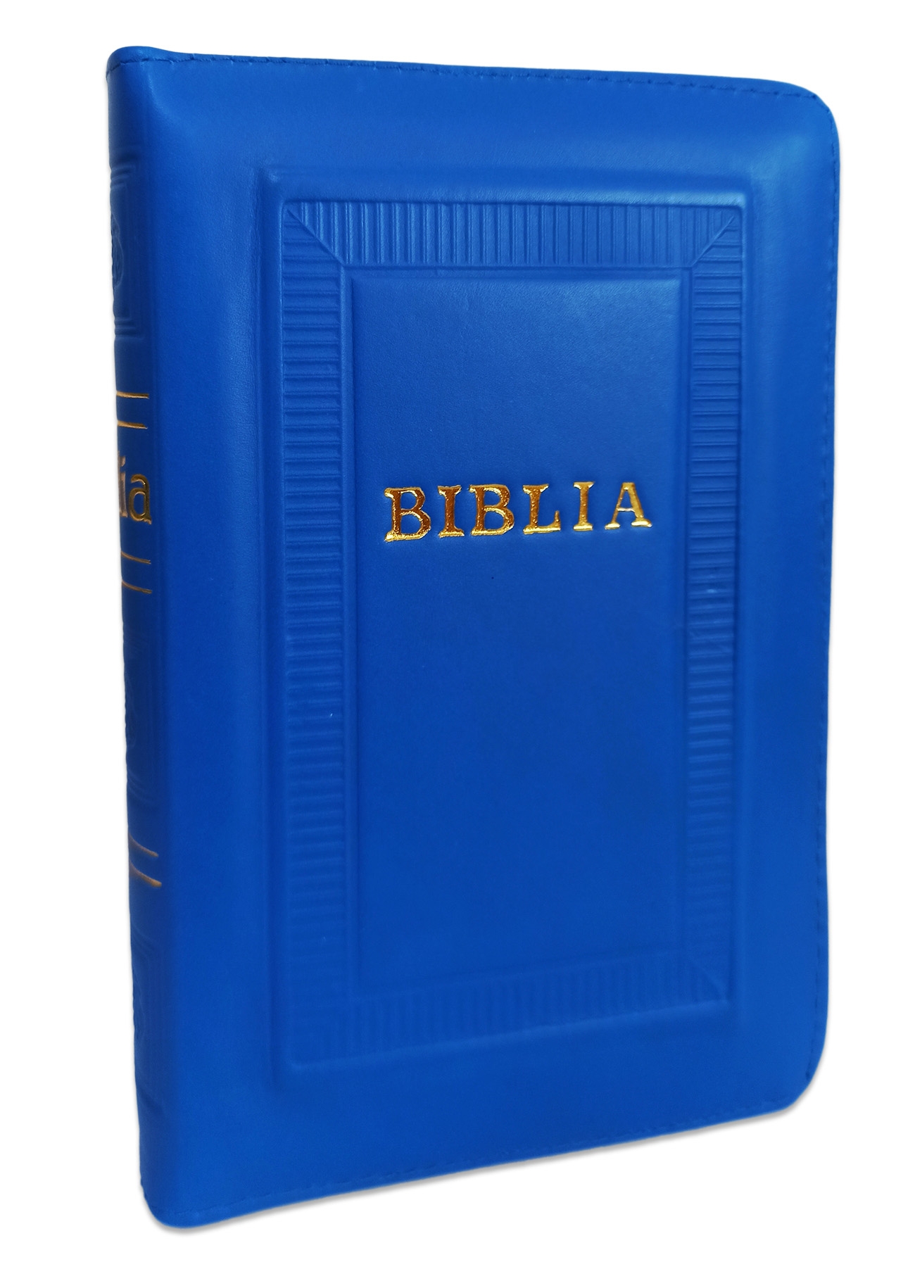 Biblie marime mica, piele, hand made, culoare  albastru , index, fermoar, margini aurii, cuv. lui Isus cu rosu [047 HM]