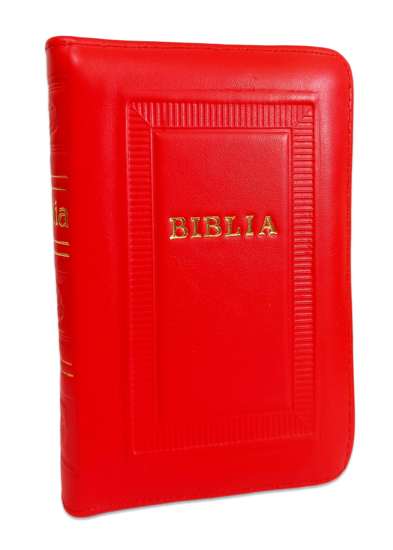 Biblie marime mica, piele, hand made, culoare rosu, index, fermoar, margini aurii, cuv. lui Isus cu rosu [047 HM]