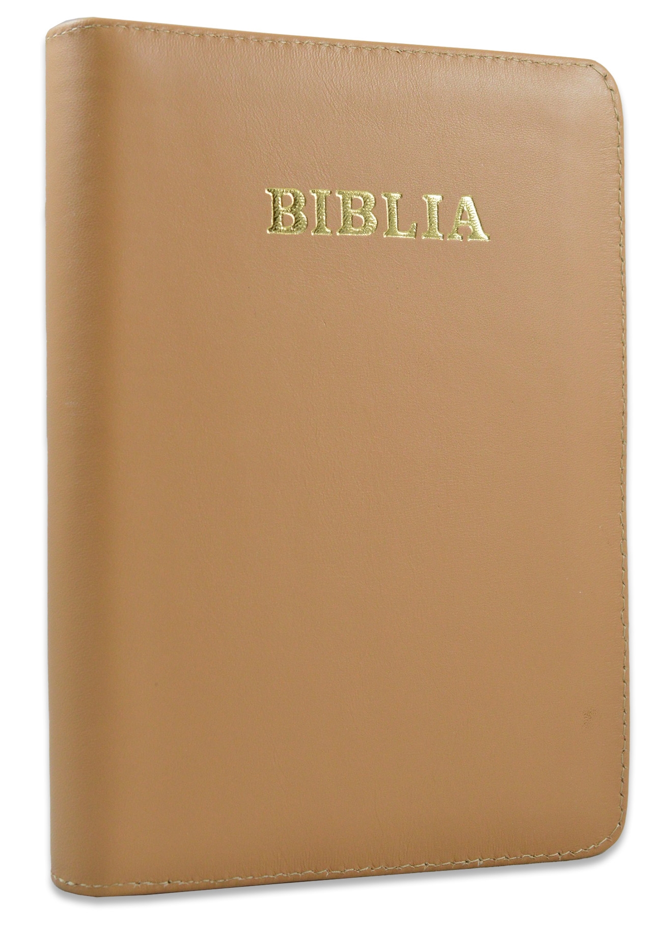 Biblie marime mica, piele,culoare maro, index, fermoar, margini aurii, cuv. lui Isus in rosu,[047 PFI]