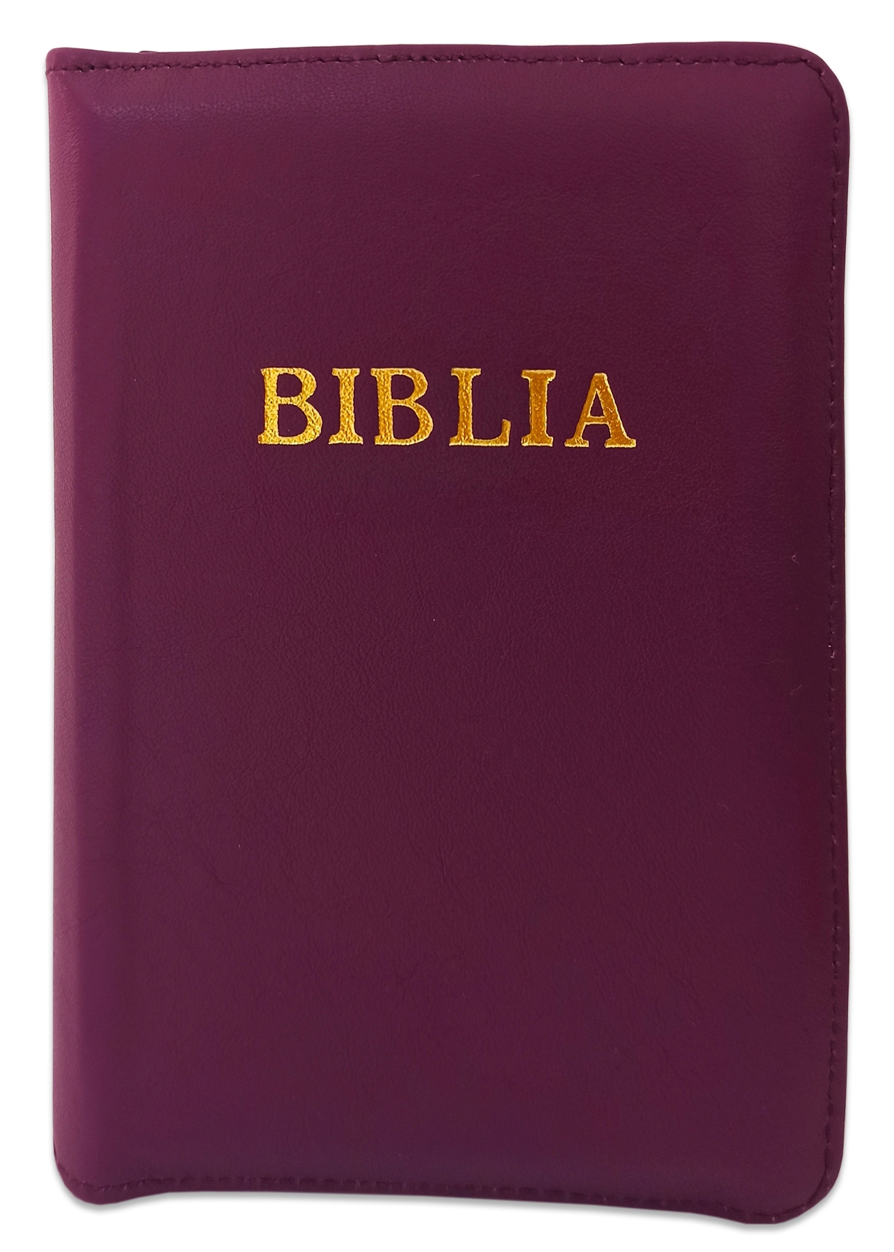Biblia din piele, marime medie, culoare mov inchis, fermoar,margini albe, cuv. lui Isus cu rosu [053]