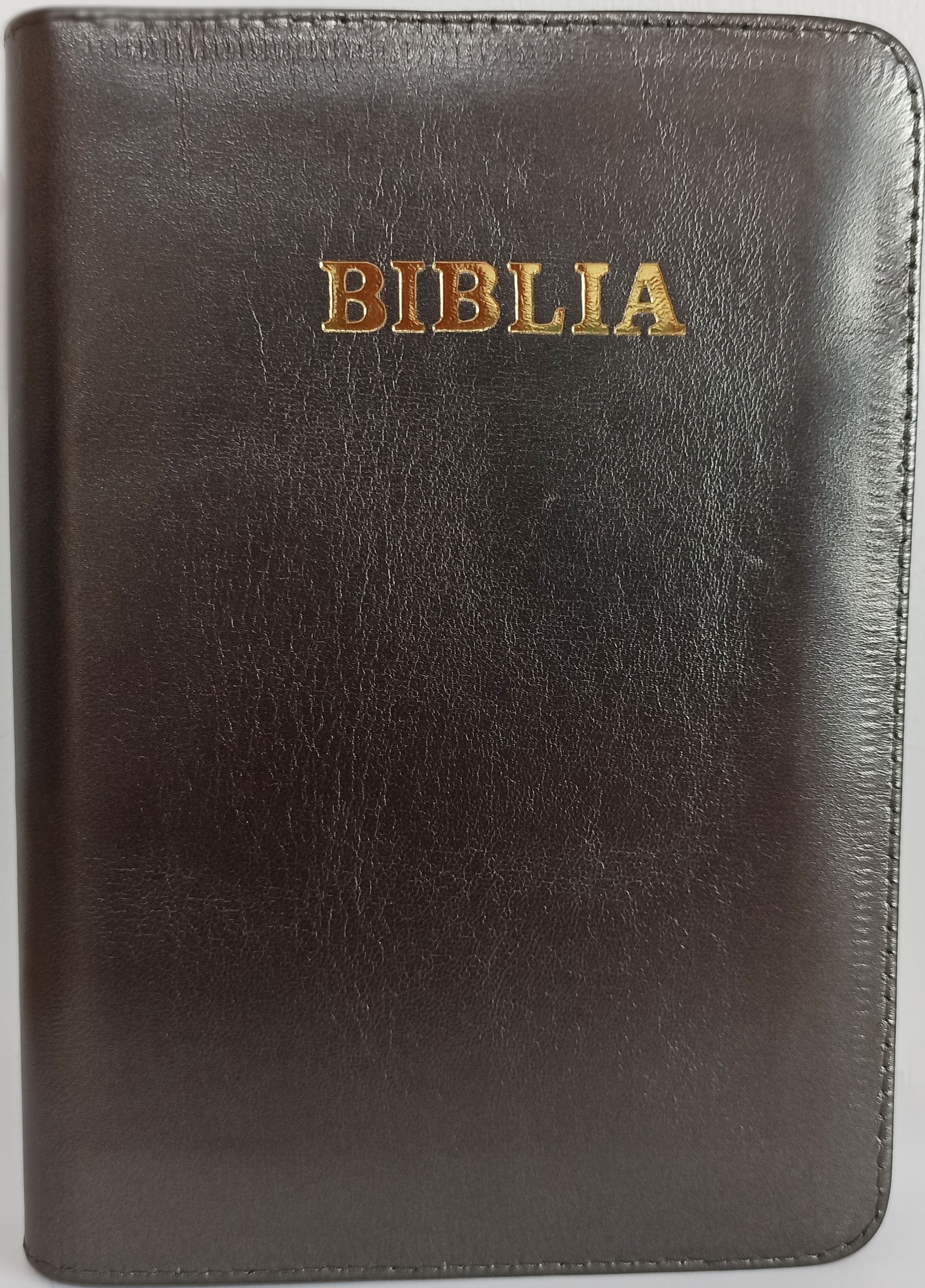 Biblia din piele, marime medie, culoare kaki sidefat, fermoar, margini aurii, cuv. lui Isus cu rosu [052]