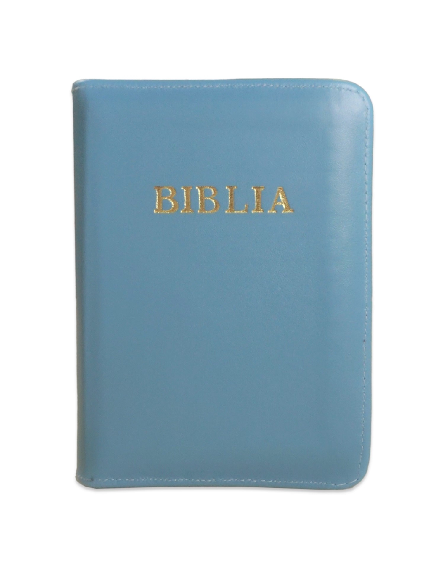 Biblia din piele, marime medie, culoare gri albastrui,  fermoar, cuv. lui Isus cu rosu [053]