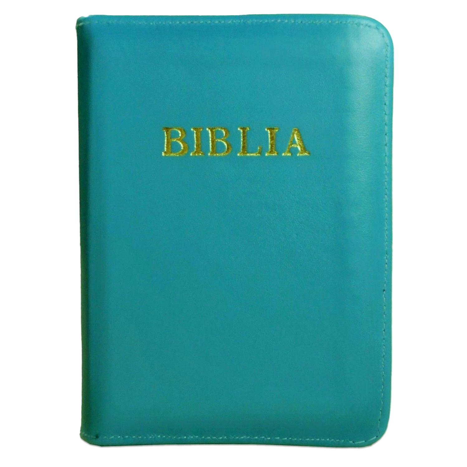 Biblia din piele, marime medie, culoare nuanta de turcoaz,  fermoar, cuv. lui Isus cu rosu [053]