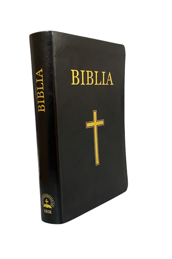 Biblia marime medie, piele ecologica, margini aurii, index, simbol cruce, cuv. lui Isus cu rosu [SI 055 TI]