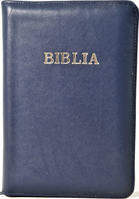 Biblie din piele, marime medie, bleumarin inchis, fermoar, index, margini aurii [SB 057 PFI]