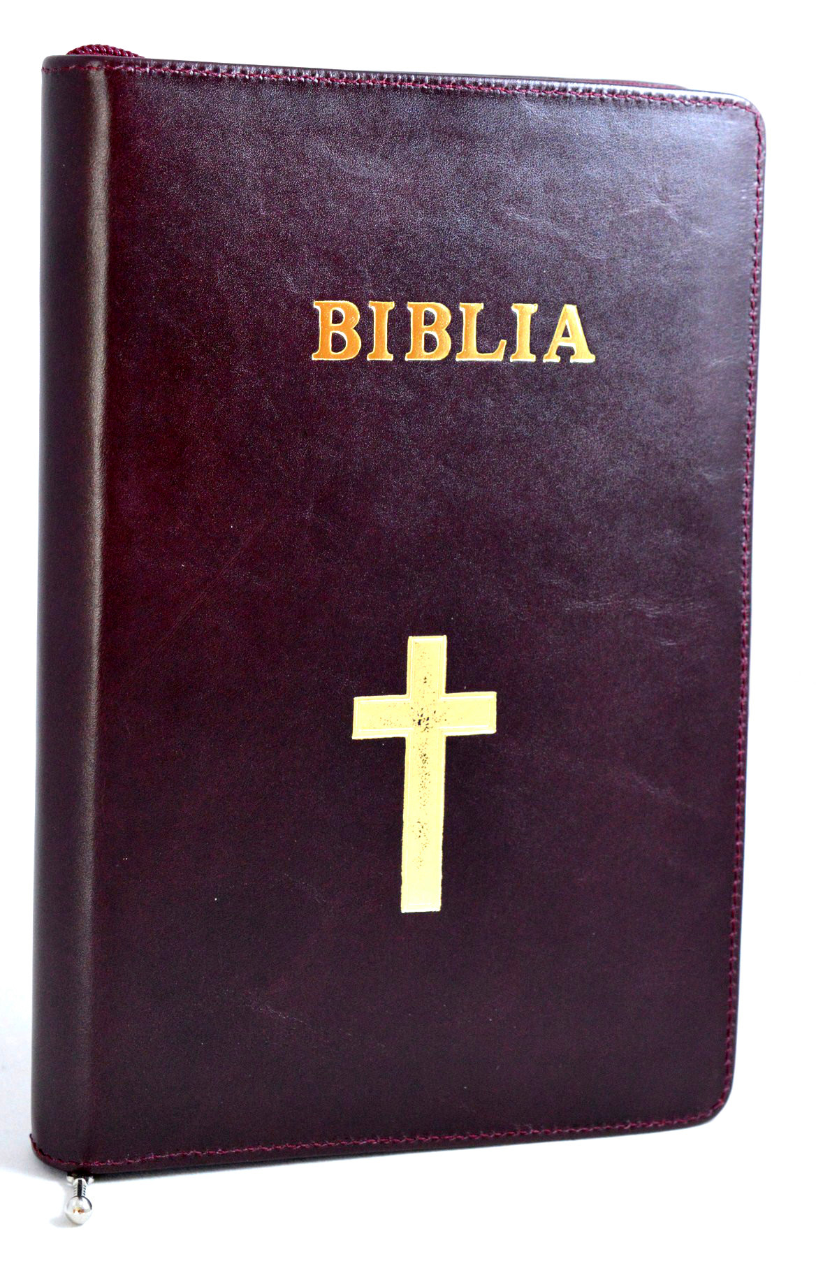 Biblia marime medie, din piele, neagra, fermoar, simbol maini [063 PF]