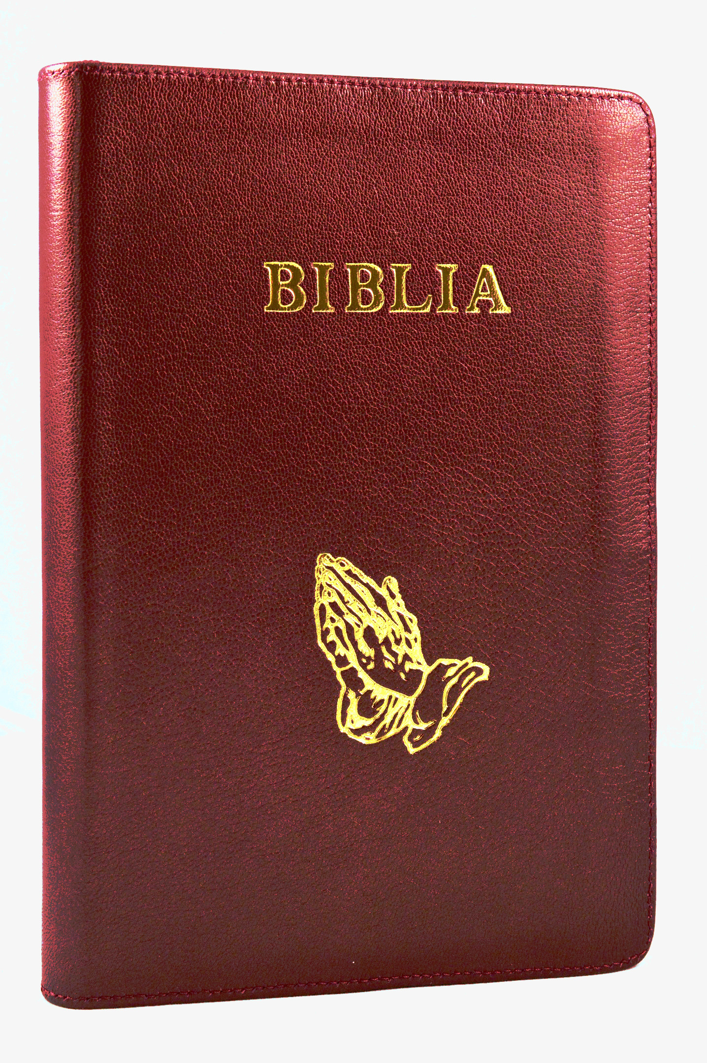 Biblia marime medie, din piele, visinie, fermoar, simbol maini [063 PF]