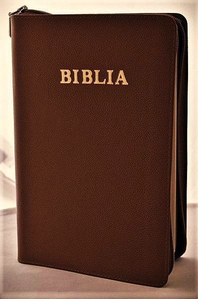 Biblie mare, piele, culoare maro, fermoar, index, margini aurii, simbol simpla, cuv. Isus cu rosu [SI 073 PFI]