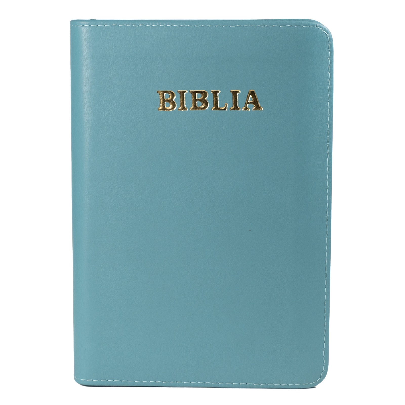 Biblie din piele, marime medie, turcoaz, fermoar, index, margini aurii, cuv. lui Isus cu rosu [SB 057 PFI]