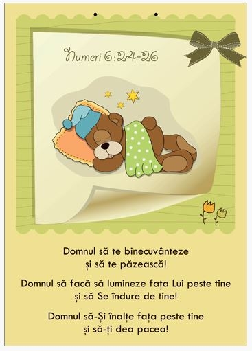 Poster cu verset A4 -  Versete:  "Domnul să te binecuvânteze şi să te păzească! Domnul să facă să lumineze faţa Lui peste tine şi să Se îndure de tine! Domnul să-Şi înalţe faţa peste tine şi să-ţi dea pacea!" Numeri 6:24-26[186]