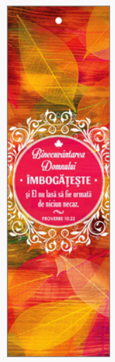 Semn de carte cu panglica portocalie  -   Verset:  "Binecuvântarea Domnului îmbogăţeşte şi El nu lasă să fie urmată de niciun necaz." Proverbe 10:22   [135]