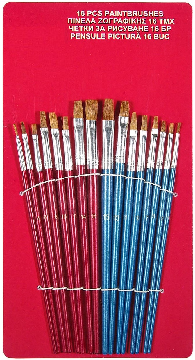 Set pensule pictura cu varf plat, par natural (16 bucati) Set pensule pictura cu varf plat, par natural (16 bucati)