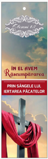 Semn de carte cu panglica gri  -   Verset:  "În El avem răscumpărarea, prin sângele Lui, iertarea păcatelor" Efeseni 1:7     [136]