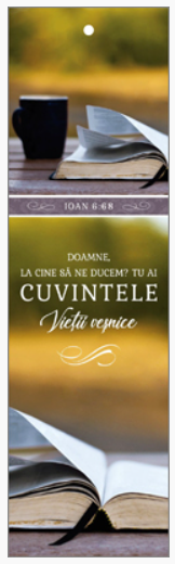 Semn de carte cu panglica verde   -   Verset:  "Doamne, la cine să ne ducem? Tu ai cuvintele vieţii veşnice." Ioan 6:68     [138]