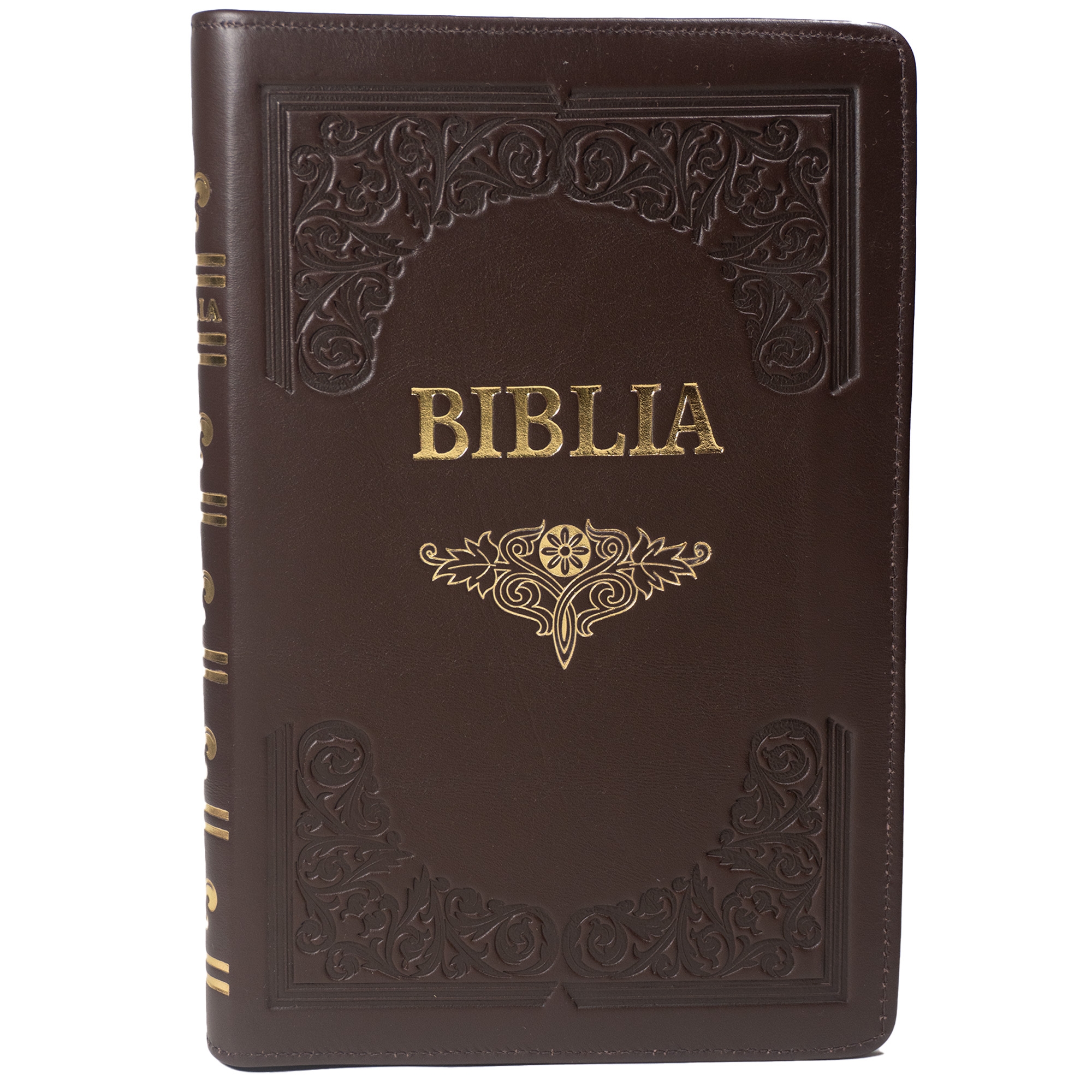 Biblie mare, piele, handmade, maro, index, margini aurii,  cuv. Isus cu rosu [SI 076 HM]