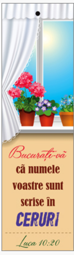 Semn de carte cu panglica alba  -  Verset:  "Bucuraţi-vă că numele voastre sunt scrise în ceruri" Luca 10:20    [143]