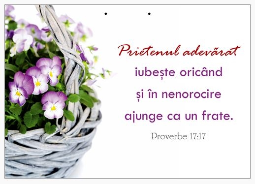 Poster cu verset A4 - Verset:  "Prietenul adevărat iubeşte oricând şi în nenorocire ajunge ca un frate." Proverbe 17:17     [199]