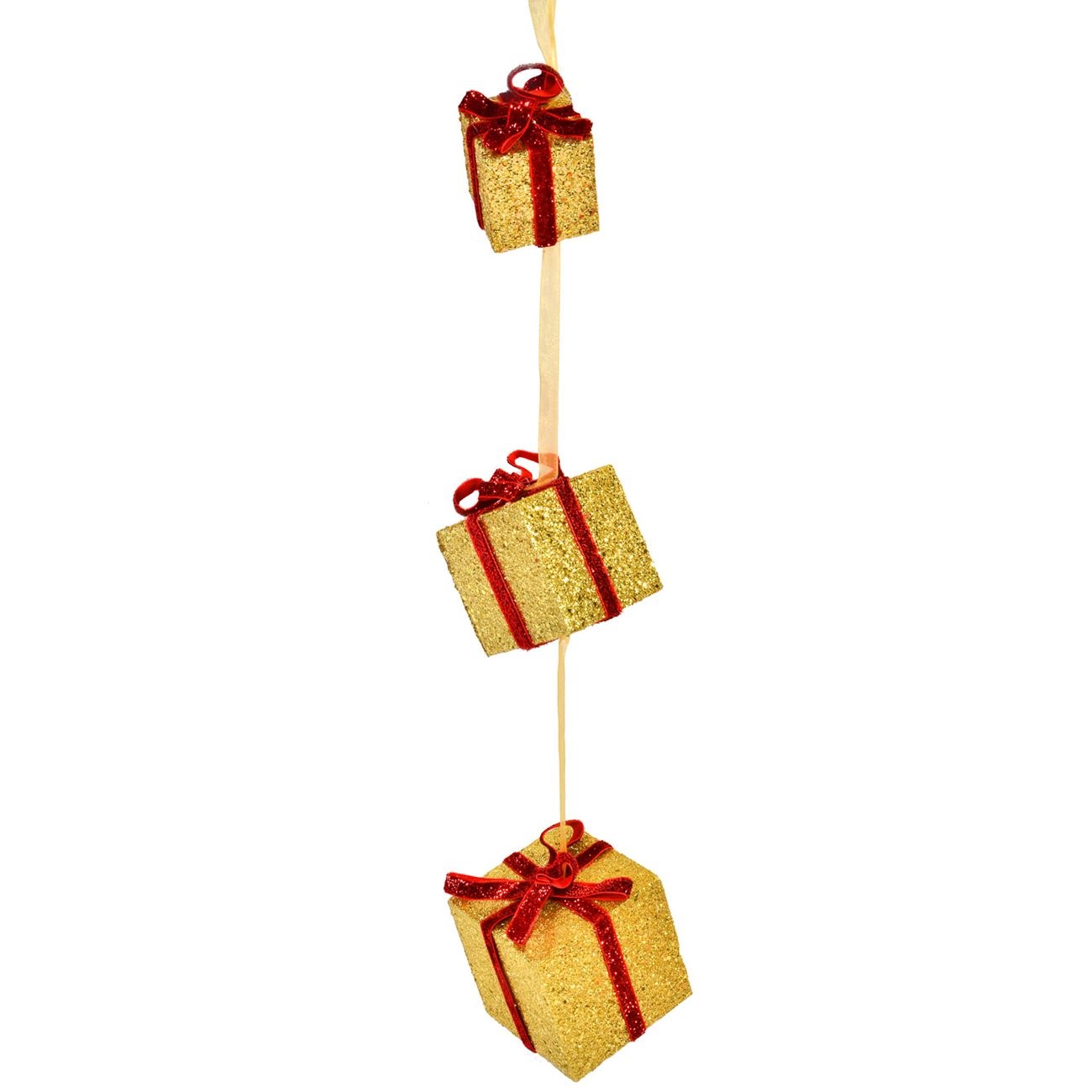 Ornament de Craciun - Cadouri aurii cu panglica rosie Ornament de Craciun - Cadouri aurii cu panglica rosie