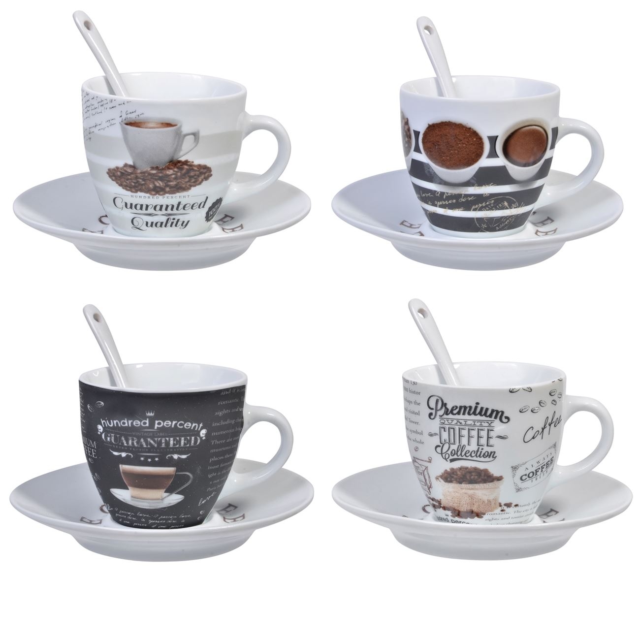 Set de cești de cafea Espresso cu farfurii si lingurițe (4 seturi) Set de cești de cafea Espresso cu farfurii si lingurițe (4 seturi)