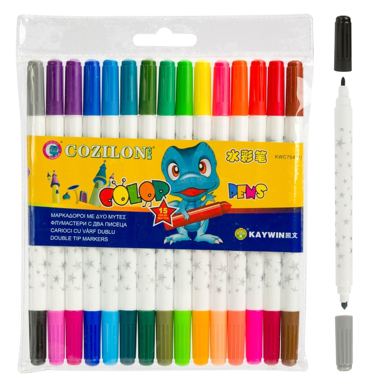 Set carioci colorate, ultralavabile,15 bucati, cu 2 varfuri, 30 culori Set carioci colorate, ultralavabile,15 bucati, cu 2 varfuri, 30 culori