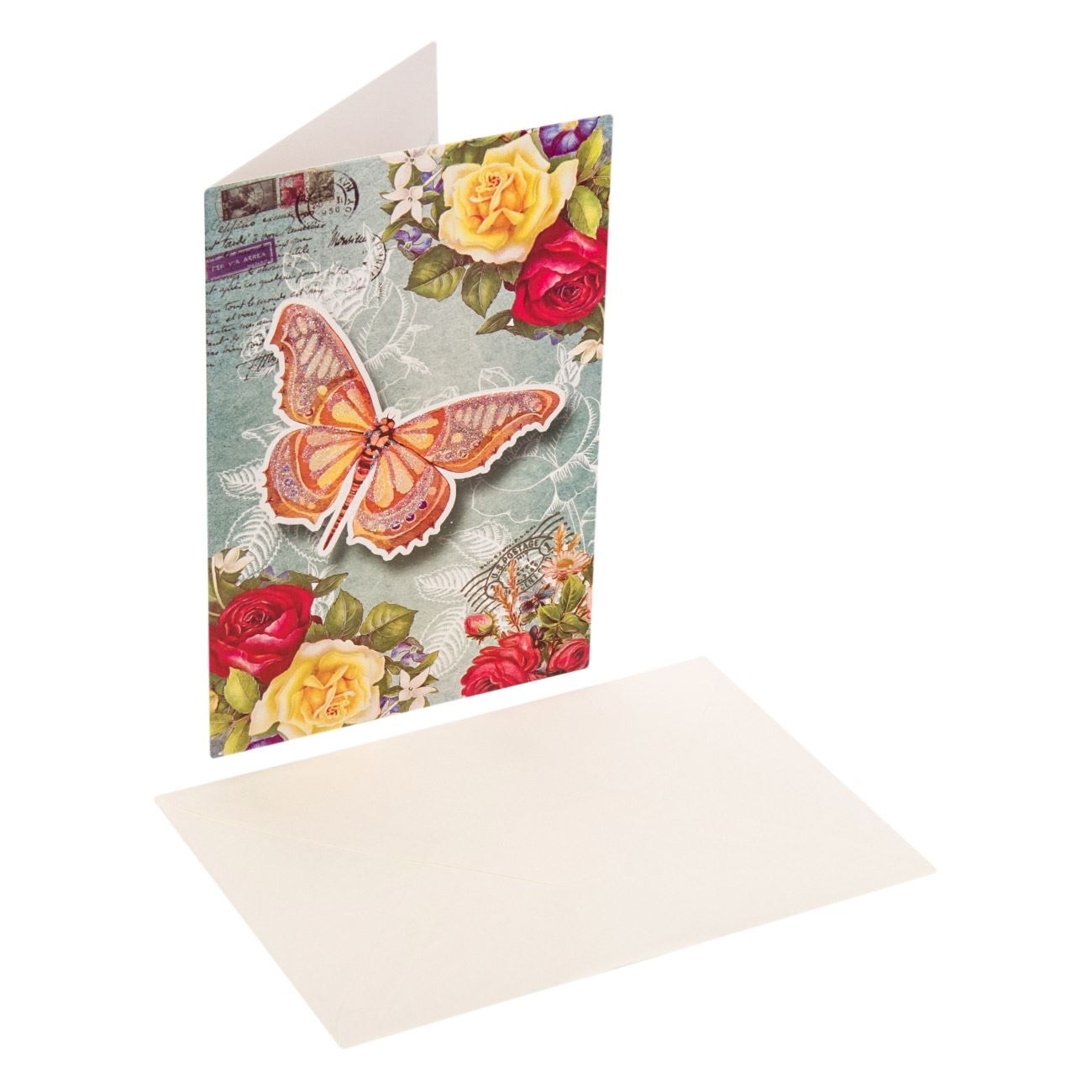 Felicitare vintage - Fluture, trandafiri Felicitare vintage - Fluture, trandafiri