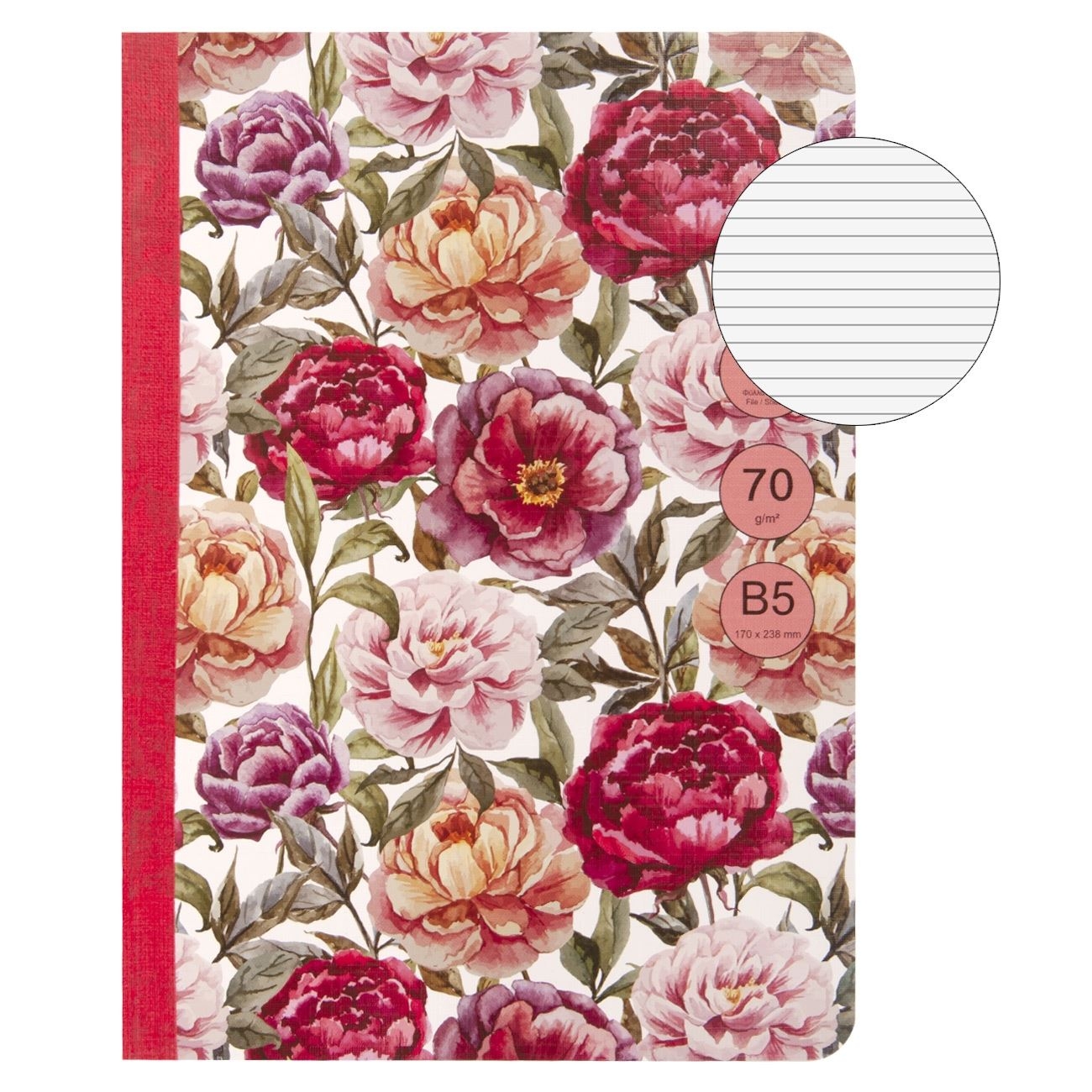 Caiet A4, rosu, model cu bujori Caiet A4, rosu, model cu bujori