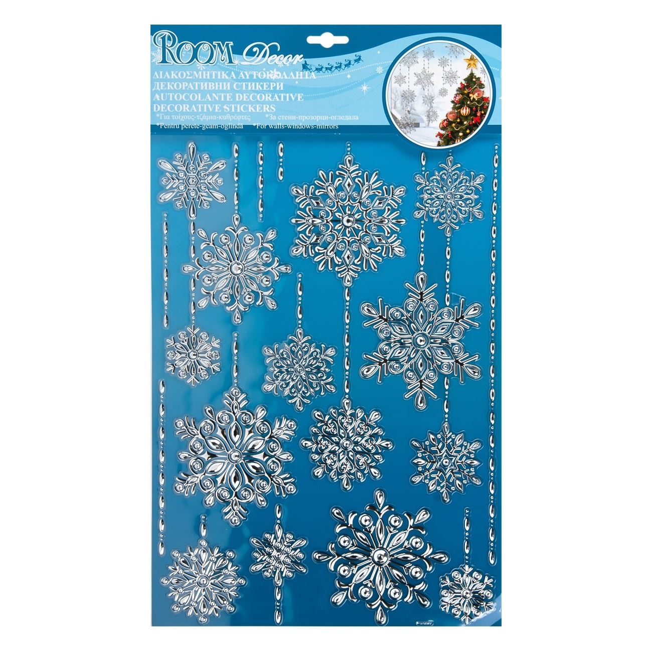 Autocolant decorativ 3D de Crăciun - Fulgi argintii Autocolant decorativ 3D de Crăciun - Fulgi argintii