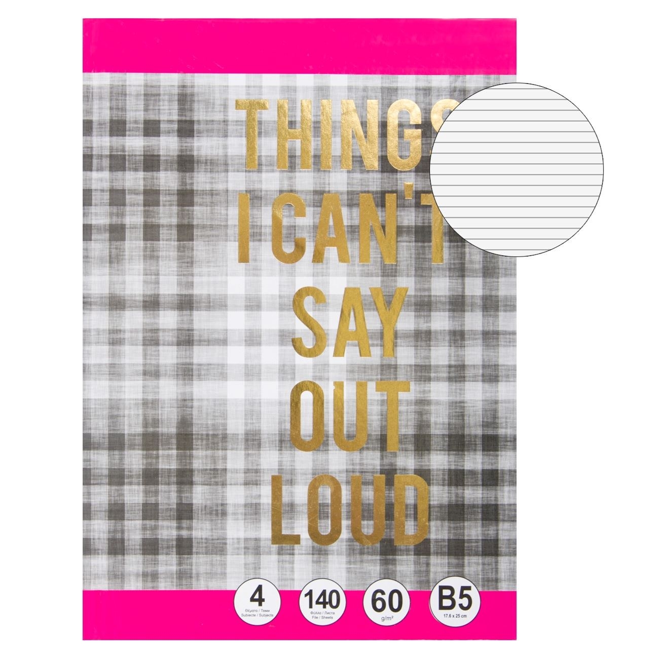 Caiet B5,coperta cu carouri și mesaj cu folie de aurie -Things I can't say Caiet B5,coperta cu carouri și mesaj cu folie de aurie -Things I can't say