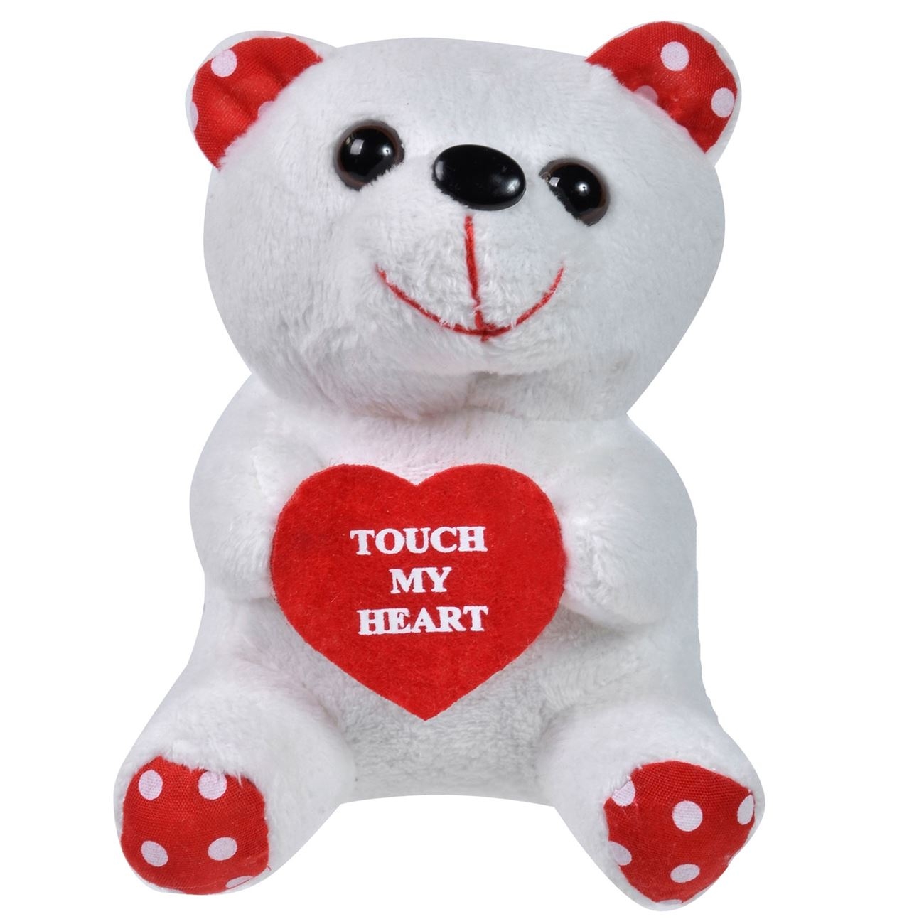Ursuleț alb cu inimioara si sunet "Touch My Heart" 15 cm