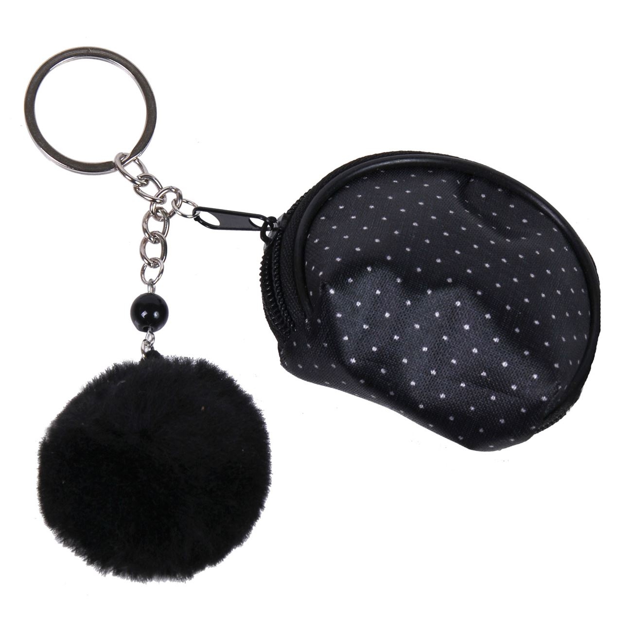 Breloc pufos - Mini portofel negru cu pompom Breloc pufos - Mini portofel negru cu pompom