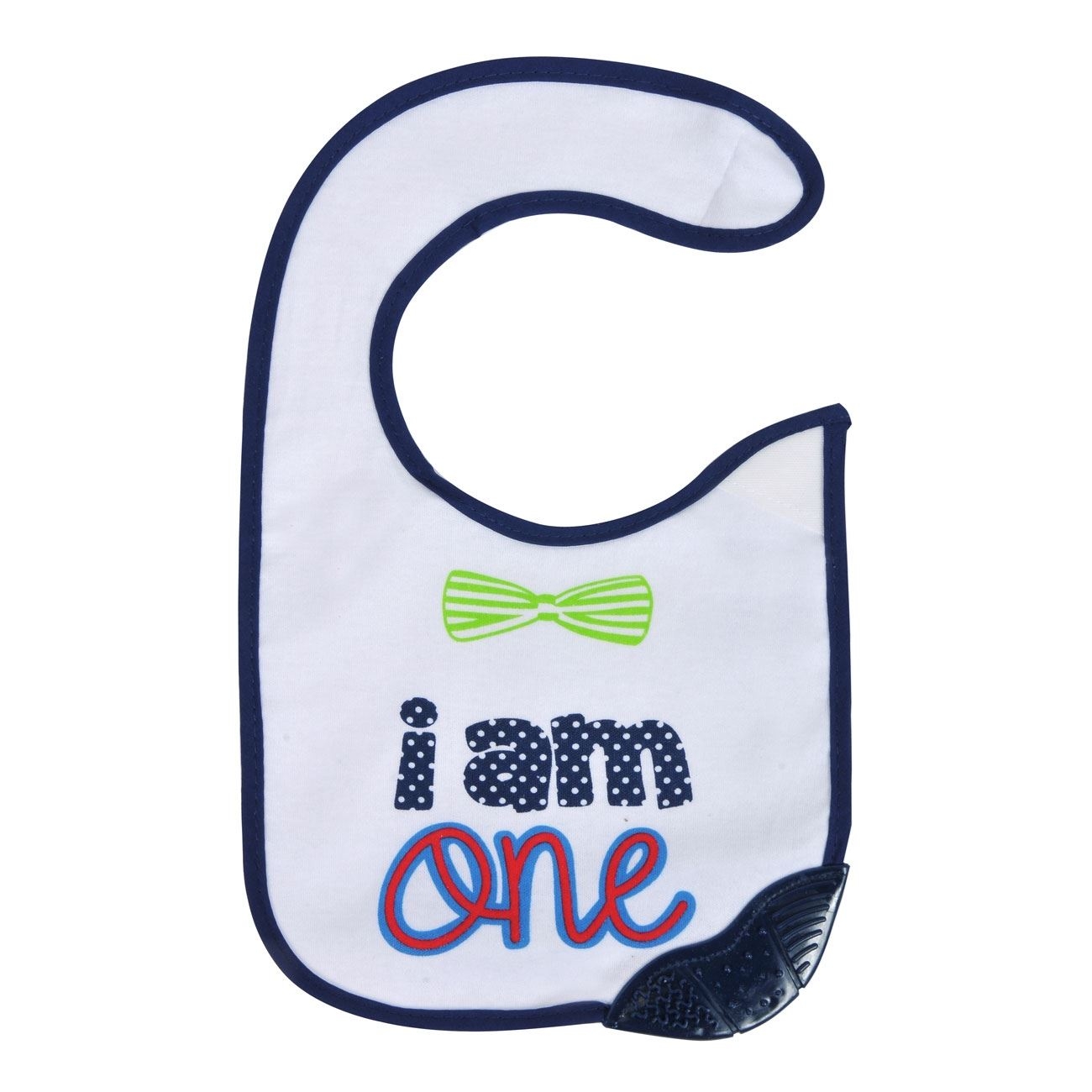 Bavetica bumbac , cu un colt pentru dentitie - I am one (6m+) Bavetica bumbac , cu un colt pentru dentitie - I am one (6m+)