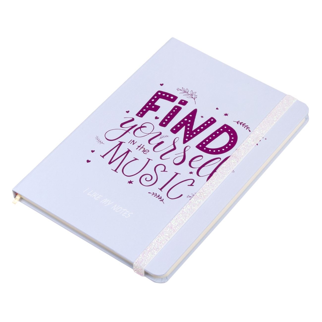 Carnet A5, albastru deschis, elastic alb - Find yourself in the music